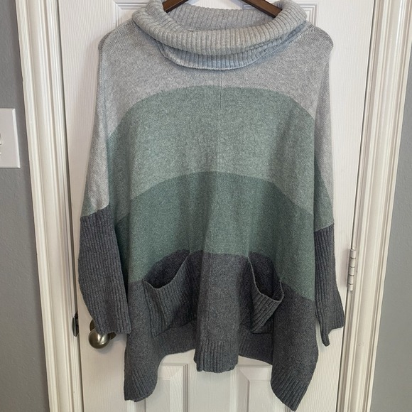 Loft Sweater Colorblock Pocket Poncho Oversized Mock Turtle Women's Medium - Picture 1 of 2